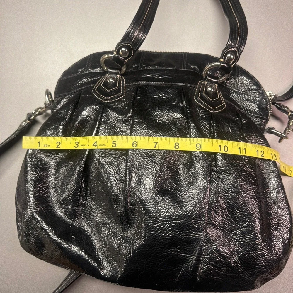 Coach Poppy Storypatch Groovy Black Patent Leather Satchel Crossbody Bag 16491